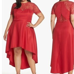 Chi Chi London Red Lace Bodice Dip High Lo Dress Size 8